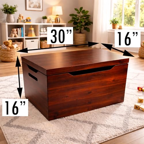 Fully Assembled, Solid Wood Storage Chest with Lid & Handles, Wooden Box, Organizer, Storage, Birthday, Gift, Blankets, Clothes, Keepsakes, Anti-Slam Hinges, 30” Professional Mahogany Finish