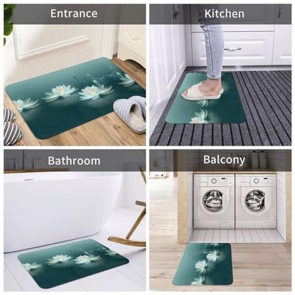 Dragonfly with Water Lily Print Flannel Anti-Slip Mat 16x24in Polyester Floor Covering, Full Single-Side Printed - color: Dragonfly With Water Lily
