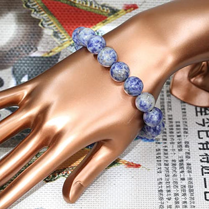 Keleny Semi Precious Stones Natural Gemstones 12mm Round Beads Crystal Stretch Bracelets 7 Inch Unisex - color: Blue Spot Jasper