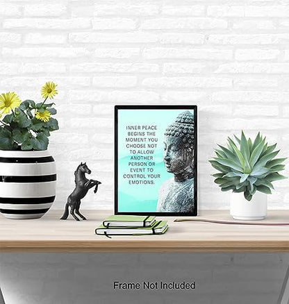 Buddha Art 11x14 - Inspirational Meditation Spa, Yoga, Meditation Room Decor - Motivational Quotes Zen Wall Art - spiritual New Age Gifts for Women - Teal Blue Positive Quotes - Motivation Inspiration - size: 11"L x 14"W, style: Unframed