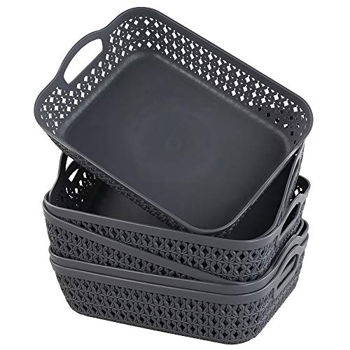 Morcte Small Storage Basket, Plastic Mesh Organizer Basket (Grey, Set of 6)