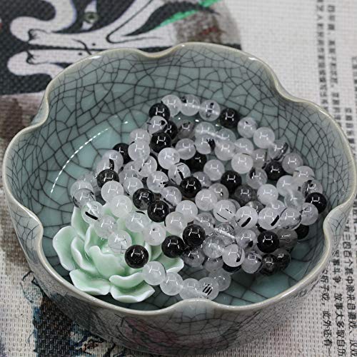 Keleny Gem Semi Precious Gemstones 8mm Round Beads Crystal Stretch Bracelets 7 Inch Unisex - color: Black Rutilated Quartzite