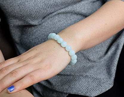 Falari 10mm Natural Semi Precious Gemstone Stretch Bracelet Unisex - color: Aqua Jade