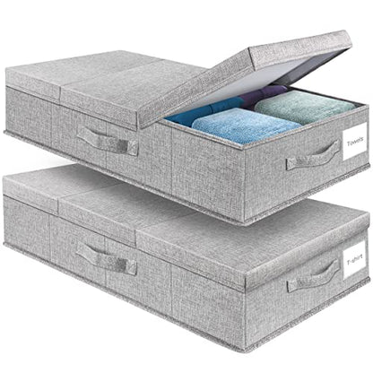 Underbed Storage Containers Bin with Lids, Large Under Bed Storage Organizer Box with Handle, Foldable Under the Storage Bags for Organizing Clothes, Shoes, Blankets, Pillows