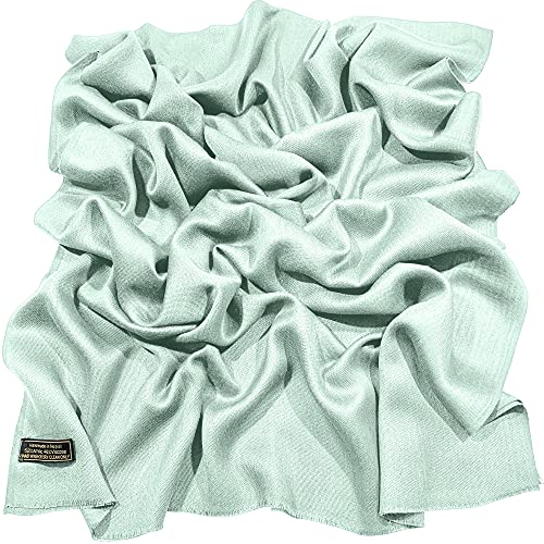 CJ Apparel Solid Color Fringe Design Fringe Shawl Scarf Wrap Stole Throw Head Wrap Pashmina Gift Hand Made in Nepal New - color: Celeste Fc1019h