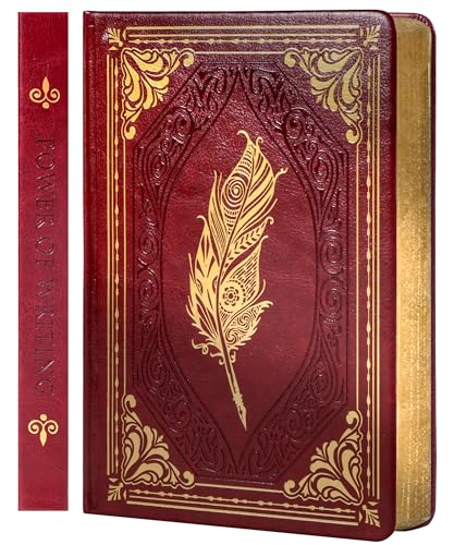 CAGIE 320 Pages Thick Hardcover Journaling Notebooks Vintage Leather Journal for Women Men A5 College Ruled Journals for Writing with Gift Box, 5.7 x 8.3 in, Red - color: Red