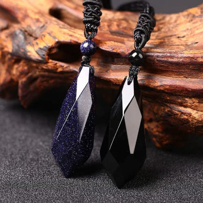 Black Obsidian Necklace Protection Pendant with Extended Bead Chain Healing Crystal Stone Amulet Necklace for Men Women - color: Angel Tear-Obsidian