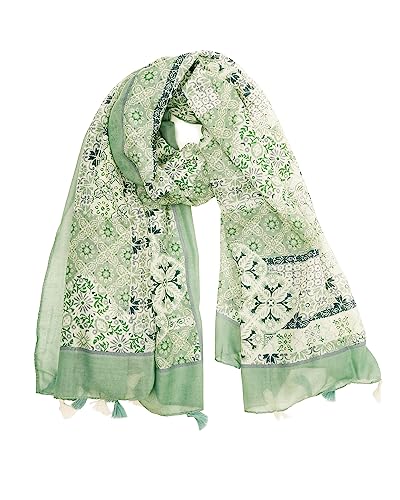 YOUR SMILE Large Boho Scarf for Women Lightweight Floral Printed Scarves Fall Winter Fashion Fringed Shawl wraps - color: 02 Light Green