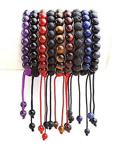 AD Beads Unisex 8mm Gemstone Bracelets Healing Macrame Adjustable 7-9 Inches || wear this healing natural gemstone bracelet help to erase your pain and fear || recover your energy||| - color: Red Garnet