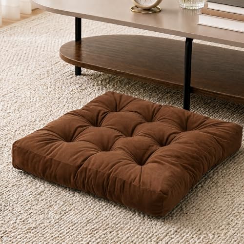 Meditation Cushion, Floor Cushion for Adults, Velvet Floor Pillow for Sitting, Tufted Seat Cushion for Yoga, Living Room, Bedroom & Reading Nook, Machine Washable, 22 x 22 Inch, Brown - color: Brown, size: 1pack
