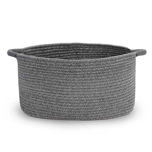 Large Rope Basket with Handles, Large Bohe Storage Basket,Laundry Basket, Home Decor Organizer for Towels,toys, Books & Magazines (Dark Gray, L (20 "L x 14" W x 12 "H)) - color: Dark Gray, size: L (20 "L x 14" W x 12 "H)