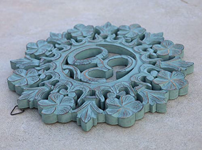 DharmaObjects Handcrafted Wooden Om Wall Decor Hanging Art (OM TURQUOISE) - color: OM TURQUOISE