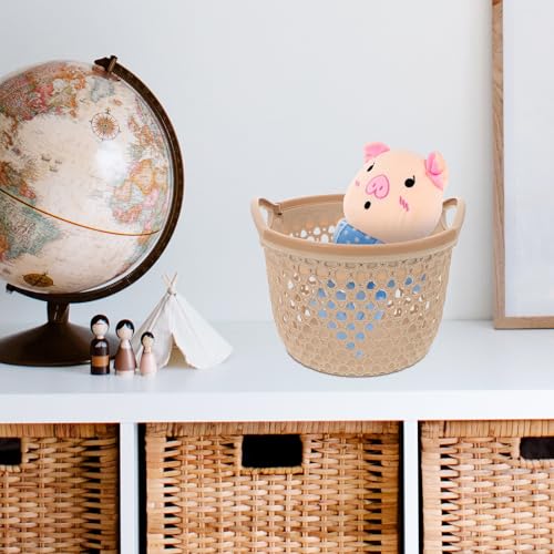 PRETYZOOM Waterproof Woven Storage Basket with Handle Multi-Use Organizer for Bedroom Bathroom Living Room Large Capacity Sundries Organizer Compact 7.67X7.67X5.51 Inch Laundry and Cosmetics Storage