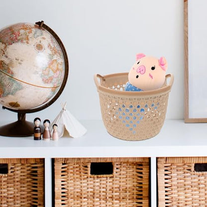 PRETYZOOM Waterproof Woven Storage Basket with Handle Multi-Use Organizer for Bedroom Bathroom Living Room Large Capacity Sundries Organizer Compact 7.67X7.67X5.51 Inch Laundry and Cosmetics Storage