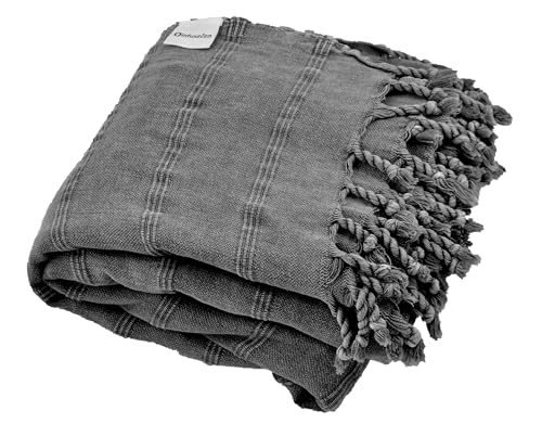 nfuseZen Large Stonewashed Turkish Throw Blanket - 100% Organic Turkish Cotton - 92" x 69" - Soft, Lightweight, Cozy - Love Seat, Sofa, Bed, Picnic, Yoga - Sand Free Beach Blanket - Charcoal Grey - color: Extra Large Charcoal (92" X 69")