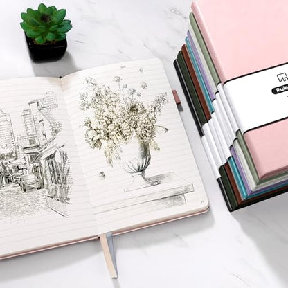 Annecy Lined Journal Notebook, Hardcover Leather Journal for Women & Men, 160 Numbered Pages, Medium 5.5" x 8.25", 100 GSM Thick Paper, Deep Green - color: Green, style: Lined