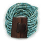 Avalaya Dusty Light Blue Glass Bead Multistrand Flex Bracelet With Wooden Closure - 19cm L
