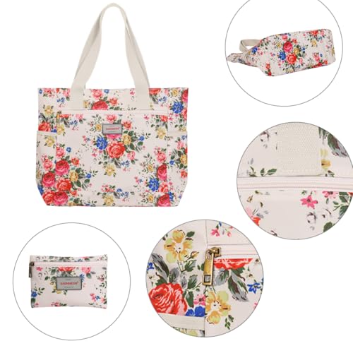 GAENMESN Women's Lightweight Waterproof Tote Bag Durable Designer Handbag with Zipper Travel Commute Everyday Use - color: Beige Flower