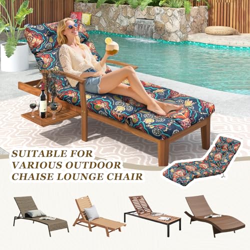 Outdoor Chaise Lounge Chair Cushion 75.1 x 23.6 x 4.7in, Waterproof Replacement Cotton Patio Thickened Pool Lounge Chair Cushion with Ties for Patio Outdoor Furniture,Bohemian - color: Bohemian