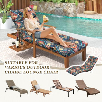 Outdoor Chaise Lounge Chair Cushion 75.1 x 23.6 x 4.7in, Waterproof Replacement Cotton Patio Thickened Pool Lounge Chair Cushion with Ties for Patio Outdoor Furniture,Bohemian - color: Bohemian