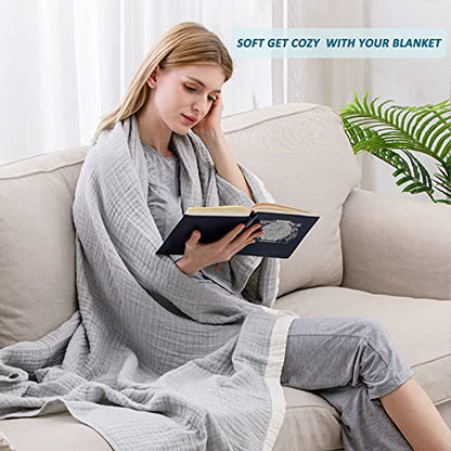 SE SOFTEXLY Muslin Throw Blanket,100% Cotton Blankets for Adults and Baby, Grey 4-Layer Soft Breathable Bed Throw Blankets All Season,King Size Blanket(90"x102",Grey) - color: 7-grey, size: King-90" X 102"