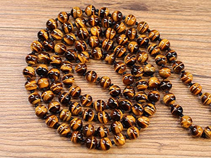 COAI OM Charm Hand Knotted Tassel 108 Mala Beads Necklace - color: Tiger eye, size: 6mm
