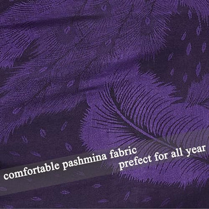 Pashmina Shawl Wrap with Ethnic Paisley Two Tone Jacquard Scarf for Women - color: Feather-purple