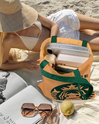 Miss Adola Aesthetic Canvas Tote Bag - Reusable Shoulder Tote Bag for Women Lady Casual Vacation, Shopping, Work, Gym - style: Coffee Girl