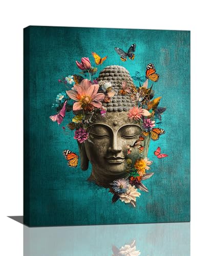 Olivine Zen Wall Art, Buddha Pictures Wall Decor, Teal Painting Flower Bloom Canvas Prints, Framed Artwork for Living Room Bedroom Bathroom Spa Office Home Decoration Meditation Yoga 20”x16 - color: Buddha, size: 20L" x 16W"