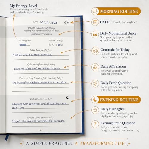 Gratitude Journal 2026 – Undated Daily Gratitude Journal with Upgraded Dynamic Prompts & Gift Box – 5 Minute Reflection, Mindfulness & Happiness Journal for Women & Men - color: Navy Blue