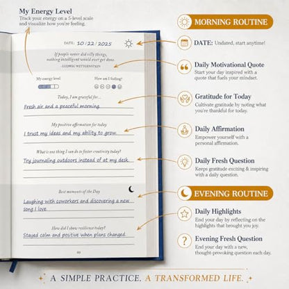 Gratitude Journal 2026 – Undated Daily Gratitude Journal with Upgraded Dynamic Prompts & Gift Box – 5 Minute Reflection, Mindfulness & Happiness Journal for Women & Men - color: Navy Blue