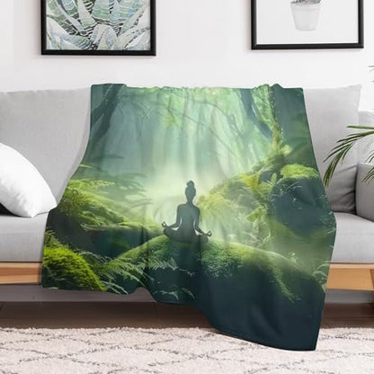 Woman Meditation Jungle Green Ultra Soft Flannel Fleece Bed Blankets Lightweight Cozy Throw Blanket Room Decor for Couch Chair Bedroom Adults Bedding Cozy Blanket Outdoor Travel Blankets 30"x4 - size: 40L" x 30W"