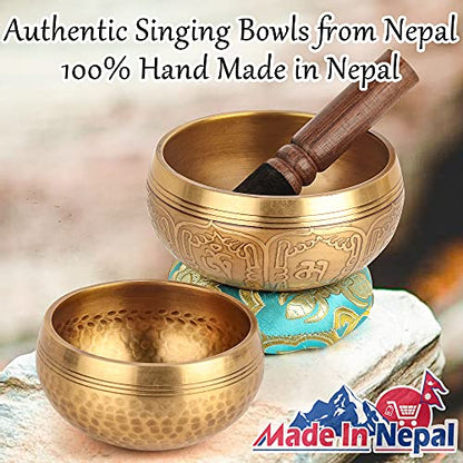 2-Pack Tibetan Singing Bowls Set - 100% Handmade in Nepal, Sound Bowl Meditation Set for Yoga, Chakra Healing, Meditation Gifts, Unique Gifts for Women (Blue, 3.15 + 4 inch) - color: Blue