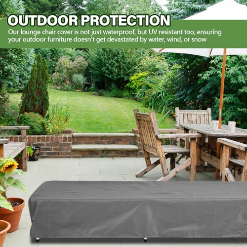 2 Pcs Patio Chaise Lounge Cover Waterproof Outdoor Lounge Chair Cover 30 D x 83 W x 12 H UV Resistant with Handle Strap for Furniture Protection (Gray)