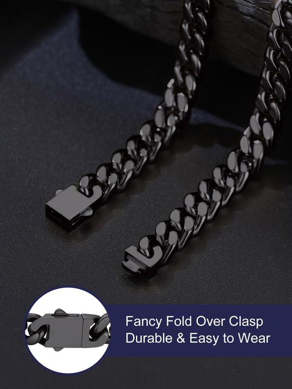 Bandmax Mens Stainless Steel Chain Necklaces 5MM/7MM/9MM/12MM Chunky Miami Cuban Link Chain Necklace Silver/Gold Plated/Black Chains for Men 18"-30" - color: 09 9MM-Black Plated, size: 24 Inch (61cm, Pop Choice)