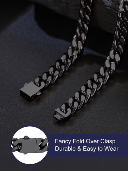 Bandmax Mens Stainless Steel Chain Necklaces 5MM/7MM/9MM/12MM Chunky Miami Cuban Link Chain Necklace Silver/Gold Plated/Black Chains for Men 18"-30" - color: 09 9MM-Black Plated, size: 20 Inch (51cm)