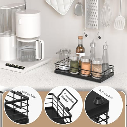 Toilet Paper Basket, 13 Inch Oak and Iron Tank Tray Top of Toilet Storage Toiletries Organizer for Bathroom, Living Room and Kitchen (Black) - color: Black