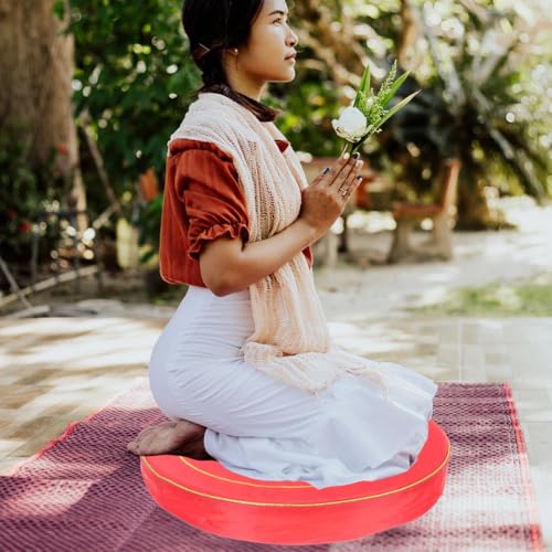 MAGICLULU Meditation Floor Cushion Red Floral Seat Pad Thick Small Buckwheat Bolster Pillow Cover for Sitting Yoga and Zen Practice
