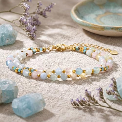 Farfume Beaded Bracelets for Women, Chakra Crystal 4mm Beads Gemstone Natural Stone Bead Spiritual Jewelry Gifts for Women - color: Morganite-Inner Strength