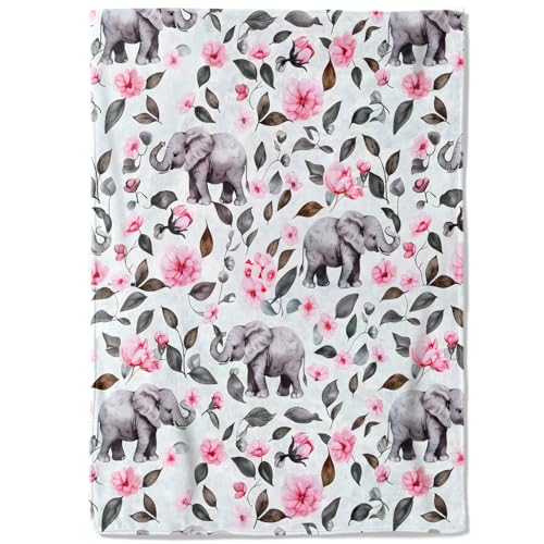Elephant and Flower Fleece Blanket - 50x60in Pink Floral Throw Blankets,Soft Cozy Lightweight, Ideal for Living Room Home Rustic Decor and Kids Women Girls Spring Gifts - color: Elephant, size: 50x60 Inch