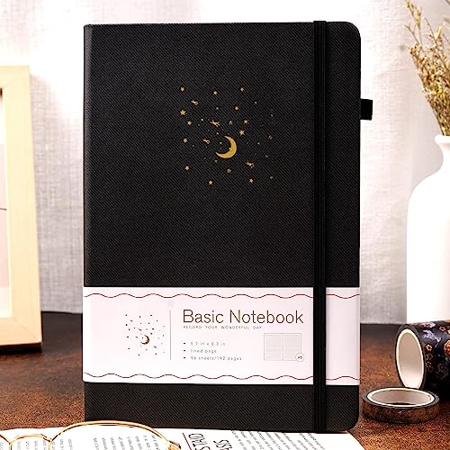 CAGIE Journal Notebook for Women Men, Hardcover Lined Notebooks Journals for Writing Work Journaling Note Taking Diary with Pen Loop (Black Ruled), Gifts, 5.7" x 8.3", 196 Pages - color: 00 Black