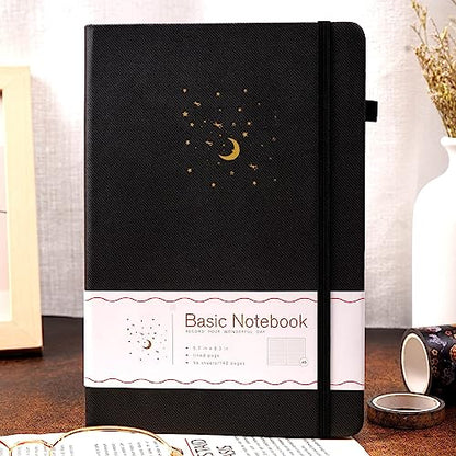 CAGIE Journal Notebook for Women Men, Hardcover Lined Notebooks Journals for Writing Work Journaling Note Taking Diary with Pen Loop (Black Ruled), Gifts, 5.7" x 8.3", 196 Pages - color: 00 Black