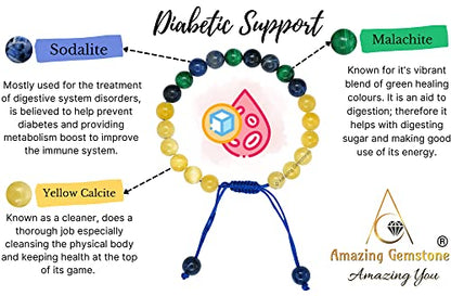 Amazing Gemstone Diabetic Support Bracelet - Yellow Calcite Sodalite Malachite Bracelet Set for Men Women Healing Calming Anxiety Stress Relief Gifts Pulseras Para Hombres Mujer Stocking Stuffers - color: Diabetic Support