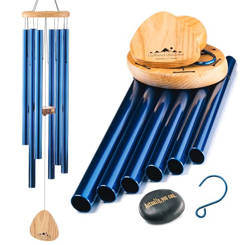 Blue Wind Chimes for Outside Deep Tone, 41 Inch XL Hand Tuned G Major Pentatonic Wind Chime with Decorative Kindness Stone, Outdoor Garden Patio Porch Decor, Meaningful Sympathy Memorial Gift - size: 41"