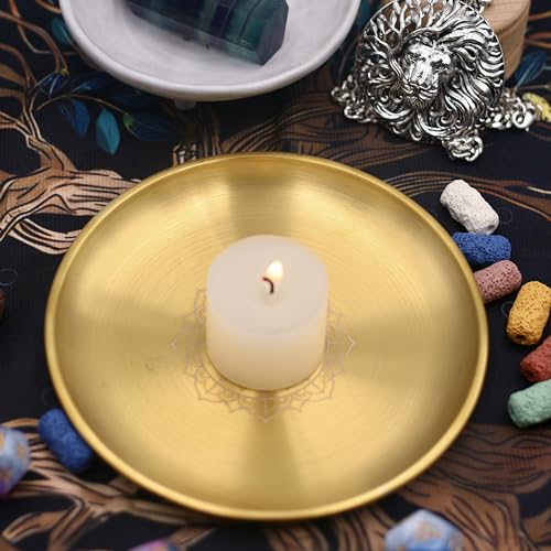 Gold Offering Prayer Ritual Bowl Plate Great for Altar,Meditation,Incense Sticks, smudging, Candle,Crystal,Jewelry,Yoga Use (Lotus) - style: Lotus