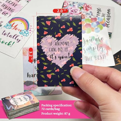 72PCS Inspirational Cards for Women & Men - Motivational Affirmation Cards with Blank Backs, Encouragement Gift for Self-Care, Office, Bookmark, Pockets