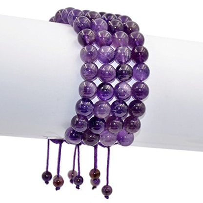 AD Beads Natural 10mm Gemstone Bracelets Healing Power Crystal Macrame Adjustable 7-9 Inch - color: Amethyst