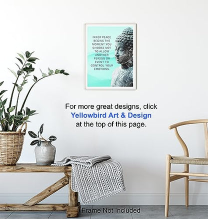 Buddha Art 11x14 - Inspirational Meditation Spa, Yoga, Meditation Room Decor - Motivational Quotes Zen Wall Art - spiritual New Age Gifts for Women - Teal Blue Positive Quotes - Motivation Inspiration - size: 11"L x 14"W, style: Unframed