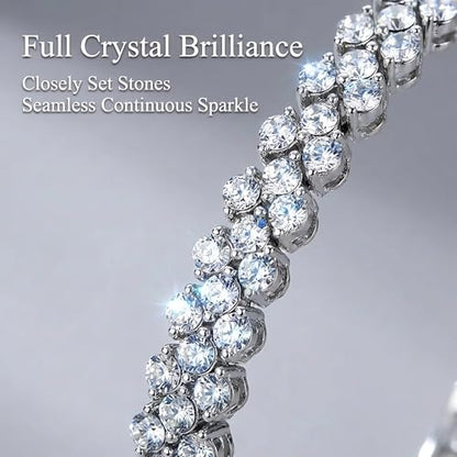 Silver Crystal Tennis Bracelet for Women – Elegant Full Zircon Sparkle, Slim Stackable Design, Secure Clasp, Dainty Luxury Jewelry Gift for Her - color: silver