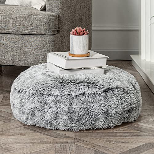Asuprui Soft Floor Pillow Large Round Floor Cushion for Sitting Fur Meditation Pillow Premium Yoga Pillow for Living Room Bedroom Balcony Outdoor 20x6Inches Dark Grey Round Floor Pillow with Insert - color: Snow Gray, size: 20x20x6 Inches
